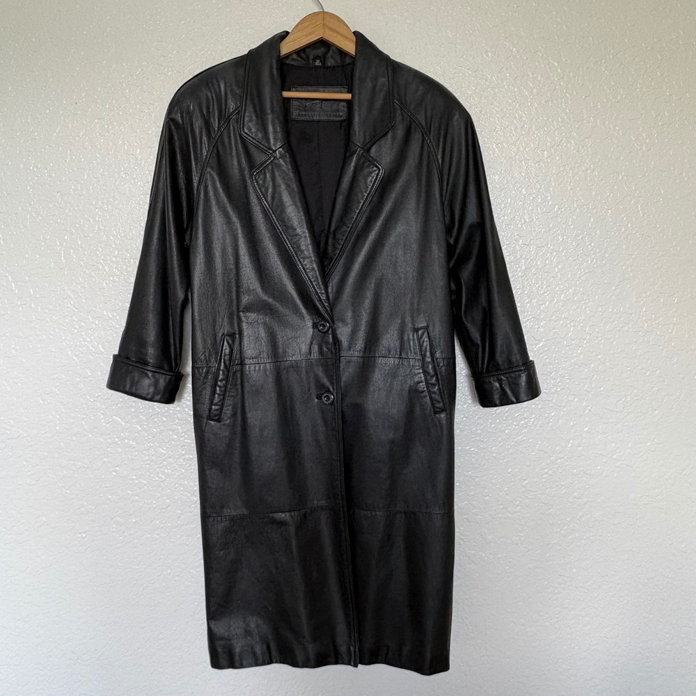Jacqueline Ferrar Genuine Leather Oversized Trench Coat Men 8P Black Edgy Matrix